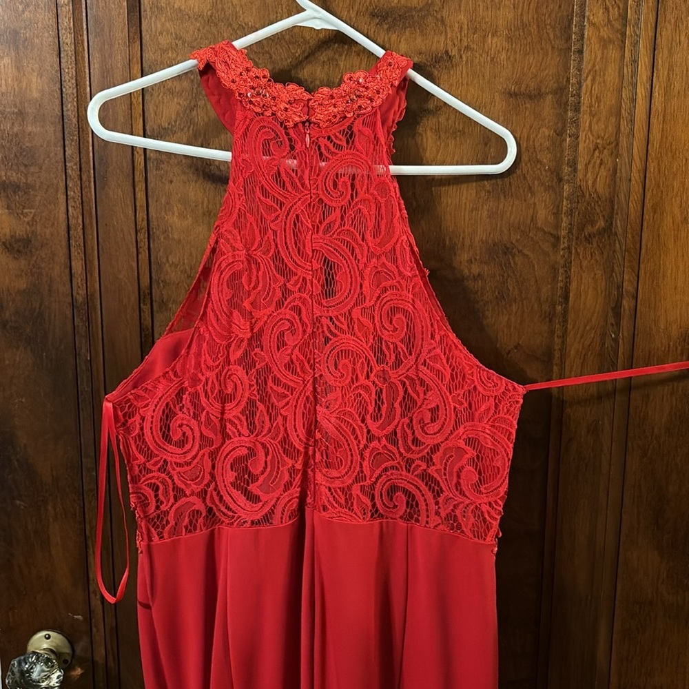 BouBou Red Full Length Halter Prom Dress Size 2X - Picture 3 of 9